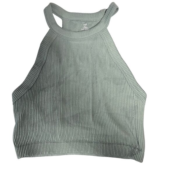 aerie Tops - Aerie Ribbed High Neck Crop Tank / Sports Bra – Sage Green – Size M
